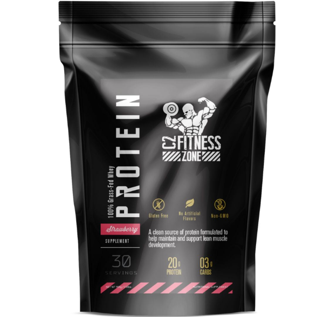 "C2 Fitness Zone Grass Fed Whey Protein Strawberry 2lb bag"