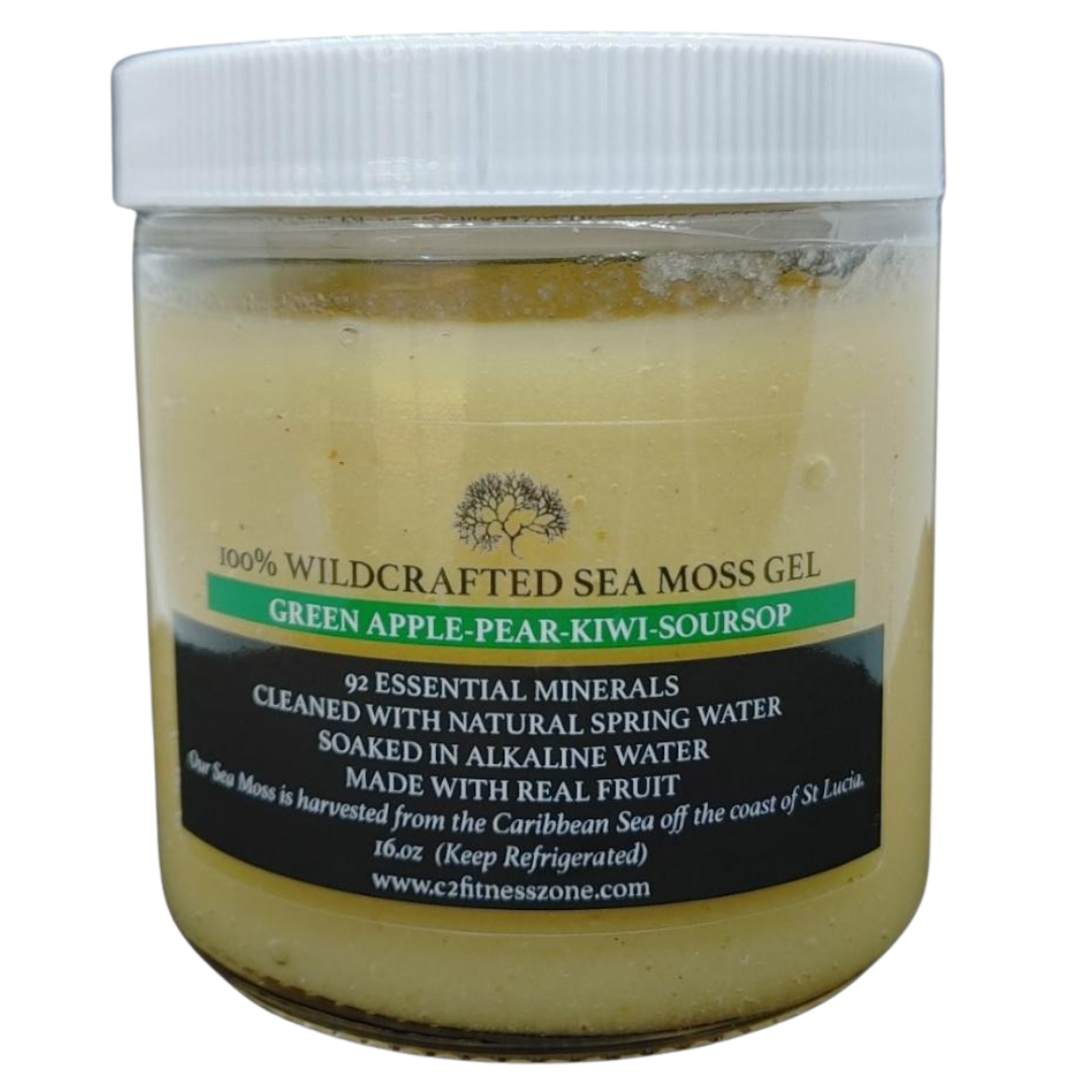 Raw Wildcrafted Irish Sea Moss Gel  (Apple, Pear, Kiwi, & Soursop)