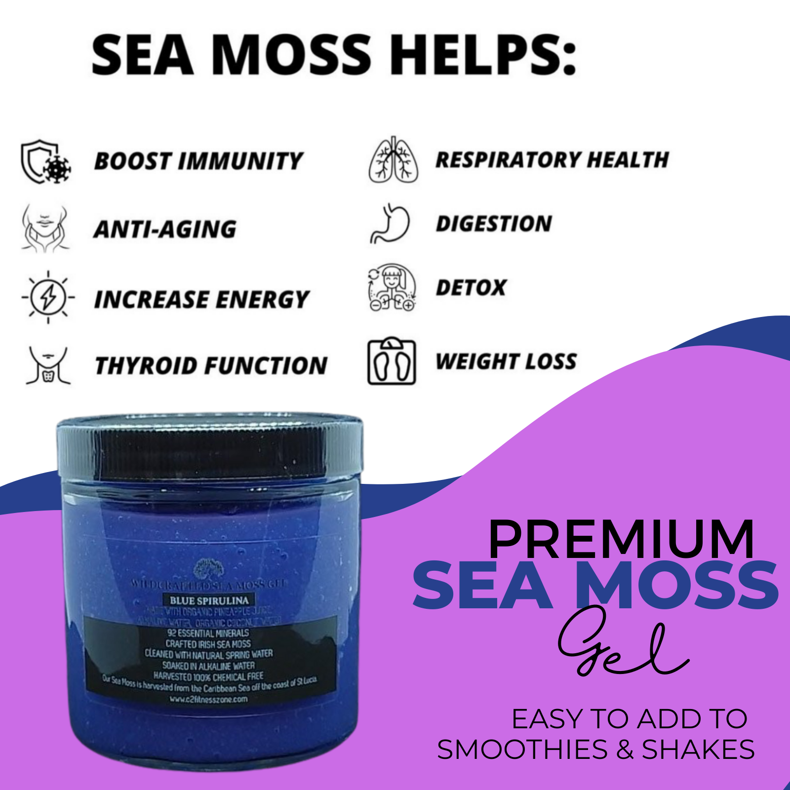 Raw Wildcrafted Irish Sea Moss Gel (Blue Spirulina)