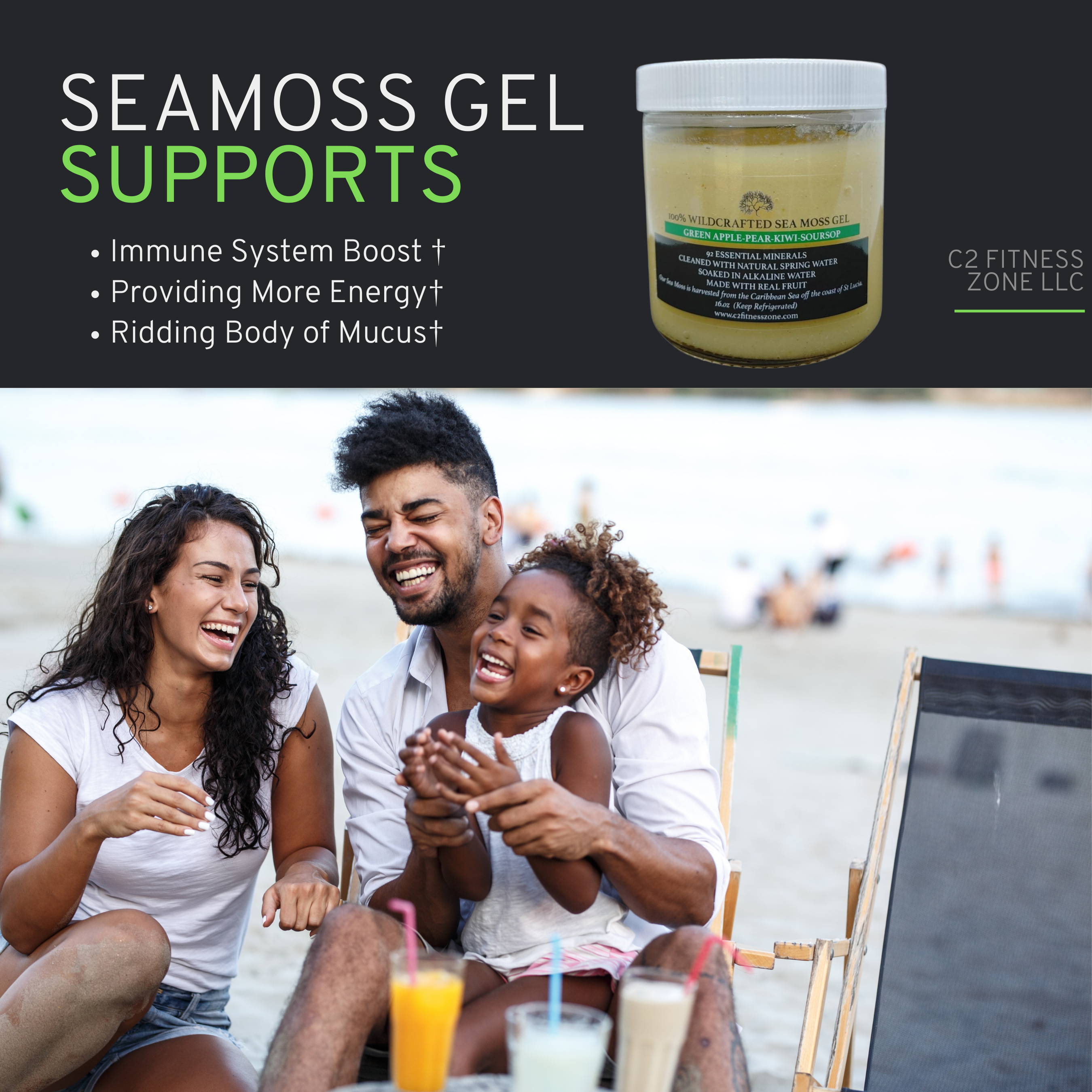 Raw Wildcrafted Irish Sea Moss Gel  (Apple, Pear, Kiwi, & Soursop)